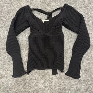 Jonathan Simkhai Mixed Media Elevated Chunky Crochet Open Back Long Sleeve Top